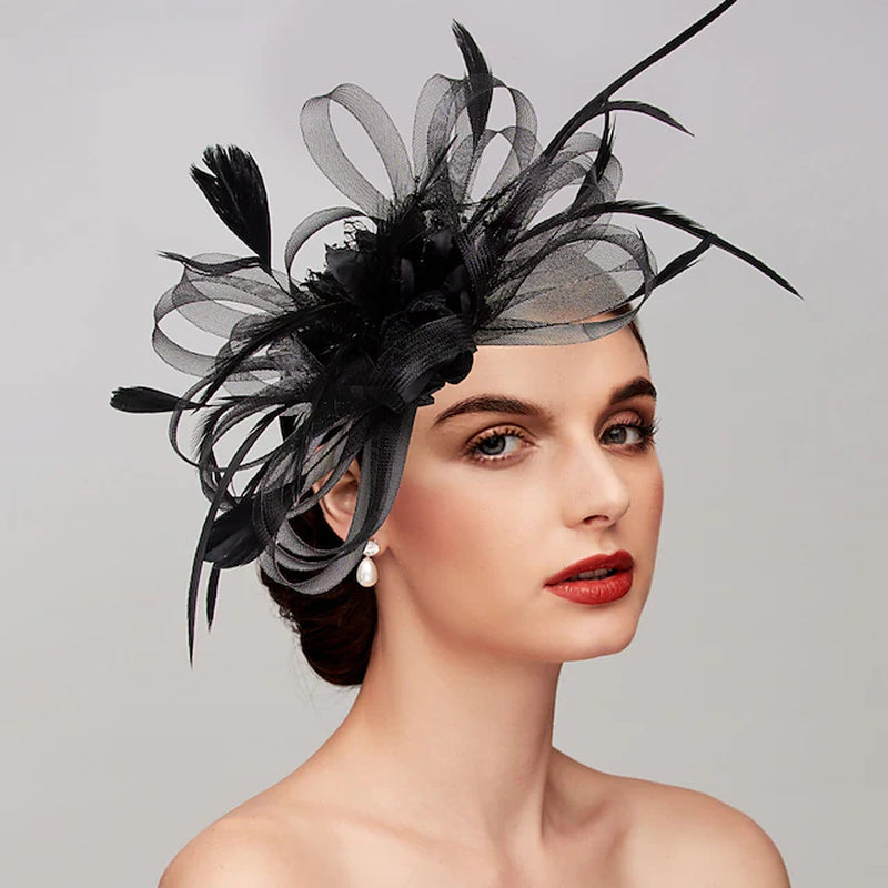 Feathers / Net Fascinators / Hats / Headpiece with Feather / Cap / Flower 1 PC Wedding / Party / Evening / Melbourne Cup Headpiece