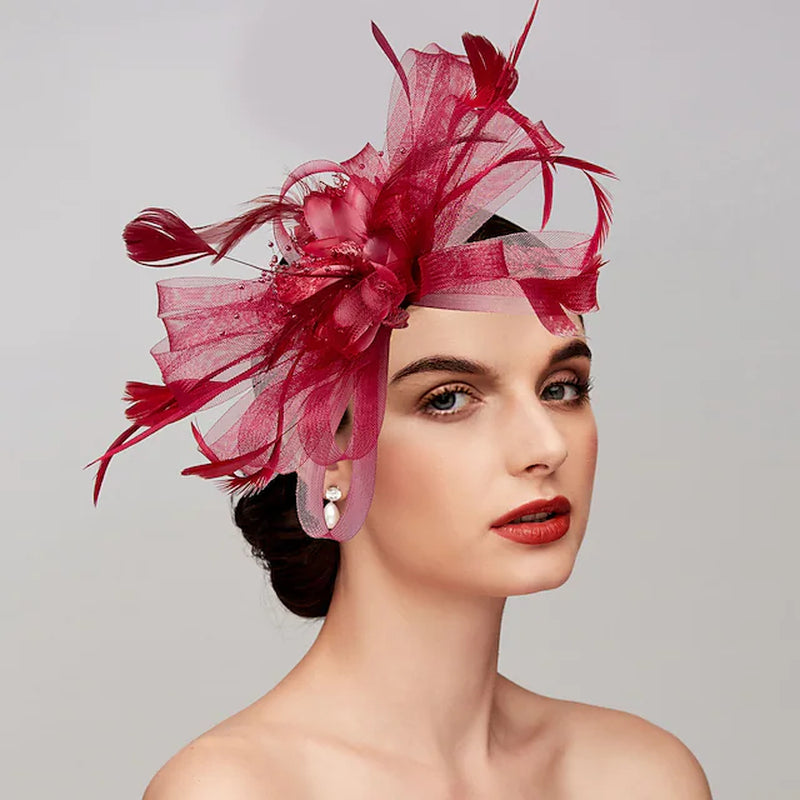 Feathers / Net Fascinators / Hats / Headpiece with Feather / Cap / Flower 1 PC Wedding / Party / Evening / Melbourne Cup Headpiece