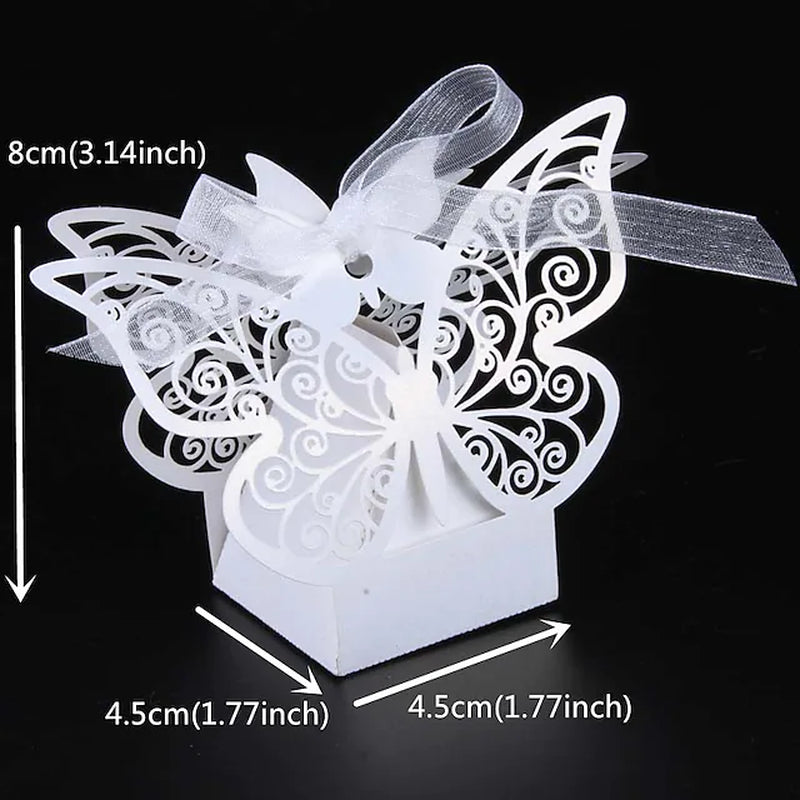 Wedding Butterfly Theme Favor Boxes Pearl Paper Ribbons 50