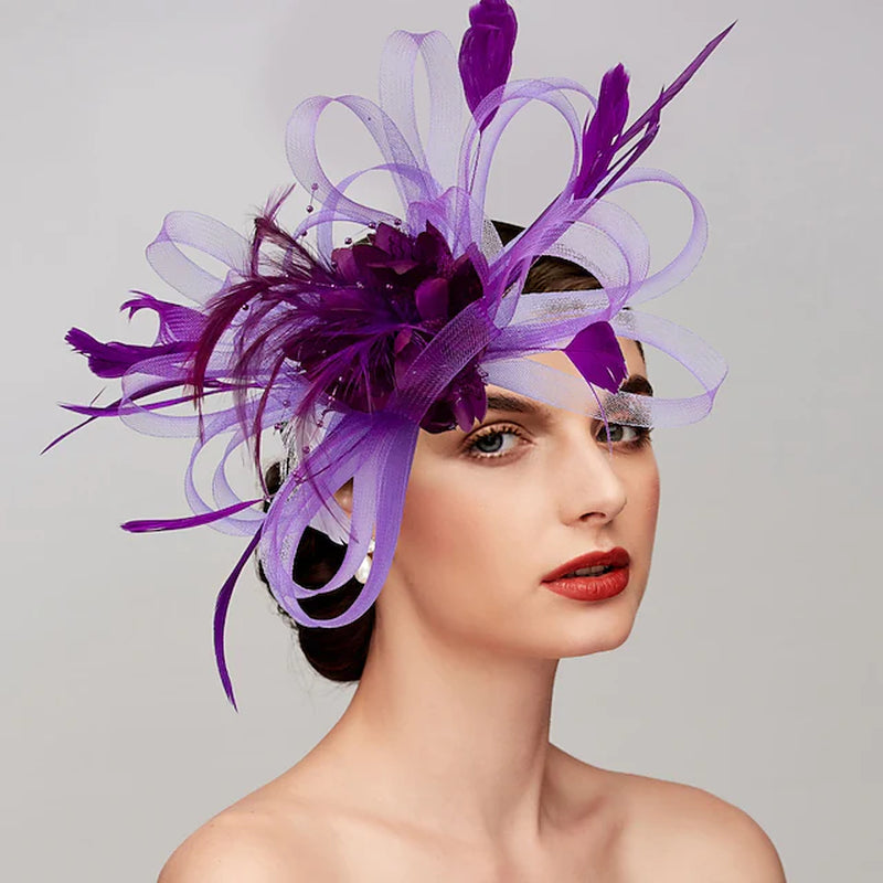 Feathers / Net Fascinators / Hats / Headpiece with Feather / Cap / Flower 1 PC Wedding / Party / Evening / Melbourne Cup Headpiece